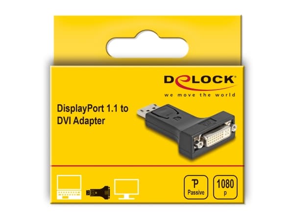 Delock - Video adapter - dobbeltlenke - DisplayPort (hann) til DVI-I (hunn) skrubar - DisplayPort 1.1 - passiv - svart