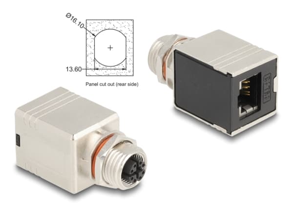 Delock - Nettverksadapter - 8 pin M12-X (hunn) til RJ-45 (hunn) - STP - CAT 6a - svart/sølv