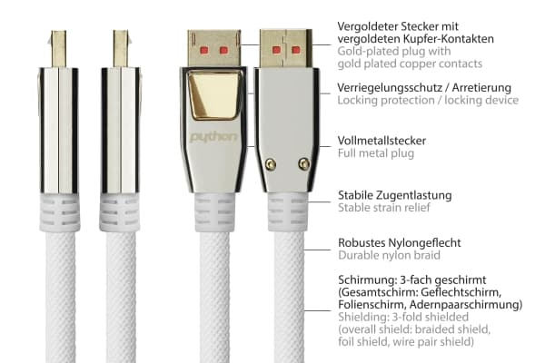 Python GC-M0223, 3 m, DisplayPort, HDMI, Hankjønn, Hankjønn, Rett