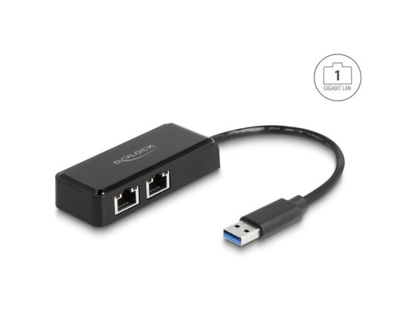 Delock - Nätverksadapter - USB 3.0 - Gigabit Ethernet x 2 - svart