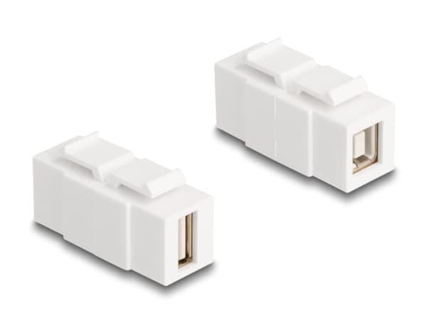 Delock Keystone-modul USB 2.0 Type-A hunn til USB 2.0 Type-B hunn kan installeres på begge sider, hvit