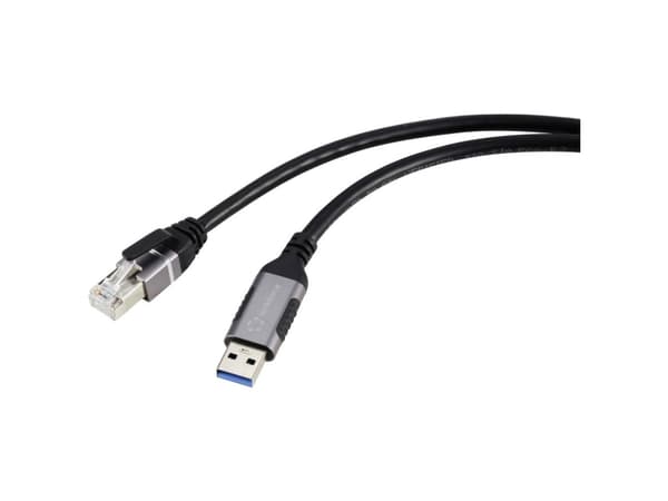 Renkforce RF-6055786, USB-A, RJ45, 5 m, Sort, Grå