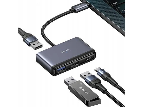 HUB USB Usams Adapter USAMS US-SJ627 HUB 4w1 USB-C / 2xUSB-A 2.0,USB-A 3.0,USB-C szary/dark grey