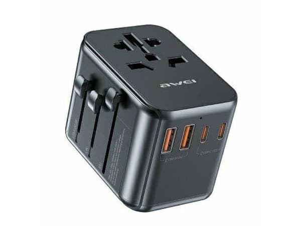Awei lader AWEI Adapter nettverk 2xUSB+3xUSB-C C-39 35W 4in1 US/AU/EU/UK svart/svart Univesal Travel GaN Lader