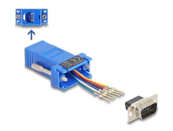 Delock - Seriell adapter - DB-9 (hane) skruvbar till RJ-12 (6 stift) (hona) - individuellt tilldelningsbar seriell gränssnitt - blå