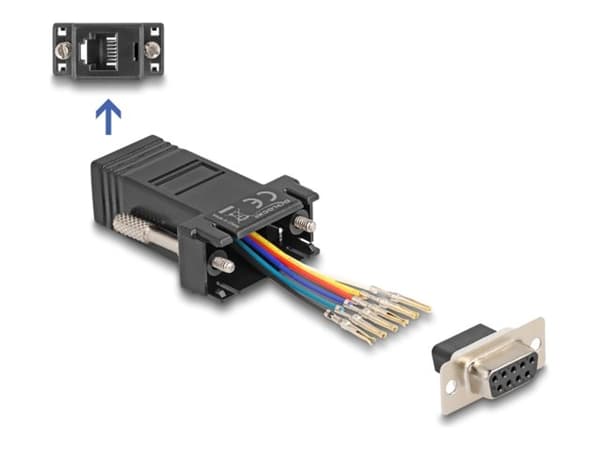 Delock Assembly Kit - Seriell adapter - DB-9 (hona) skruvbar till RJ-12 (6 stift) (hona) - individuellt tilldelningsbar seriell gränssnitt - svart