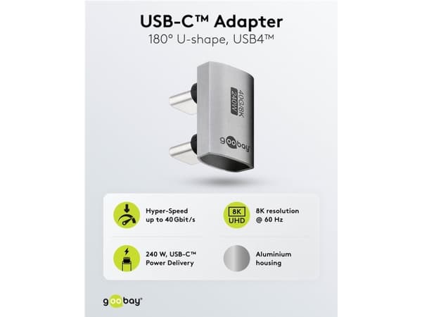 Goobay 74446, USB-C, USB-C, Sølv