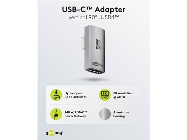USB-C™-sovitin pystysuora 90° pitkä, USB4™