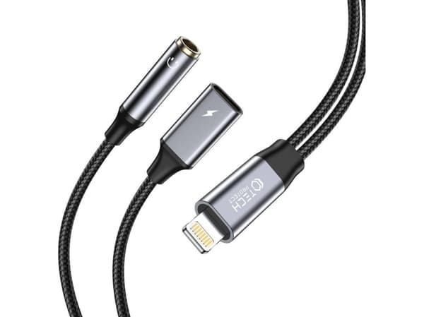 Adapter AV Tech-Protect Kabel Tech-Protect UltraBoost Lightning (męski) / mini jack 3.5mm (żeński) - Lightning (żeński) - czarny