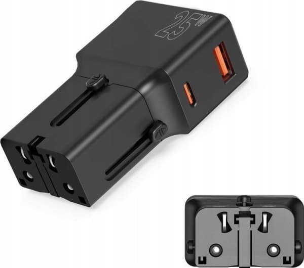 Mobile Origin Travel adapter 25W, EU/US/UK/AU, czarny (TAD25-2P-BLK)