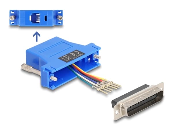 Delock Assembly Kit - Seriell adapter - DB-25 (hann) skrubar til RJ-12 (6-pin) (hunn) - individually assignable serial interface - blå