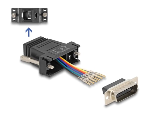 Delock Assembly Kit - Seriell adapter - 15 pin D-Sub (DB-15) (hane) skruvbar till RJ-12 (6 stift) (hona) - individuellt tilldelningsbar seriell gräns