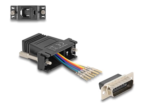 Delock Assembly Kit - Seriell adapter - 15 pin D-Sub (DB-15) (hane) skruvbar till RJ-12 (6 stift) (hona) - individuellt tilldelningsbar seriell gräns