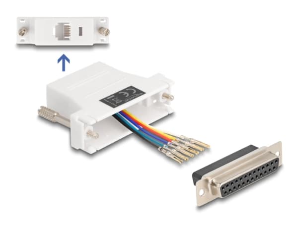 Delock Assembly Kit - Seriell adapter - DB-25 (hona) skruvbar till RJ-12 (6 stift) (hona) - individuellt tilldelningsbar seriell gränssnitt - vit