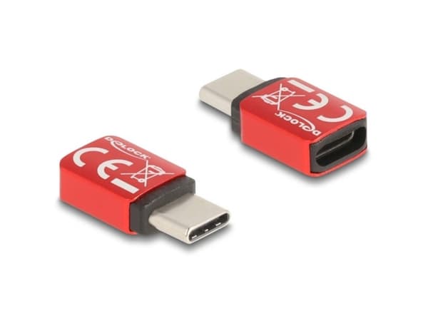 Delock - USB-adapter - 24 pin USB-C (hane) till 24 pin USB-C (hona) - 48 V - 5 A - datablockerare, USB-strömförsörjning (240W) - röd