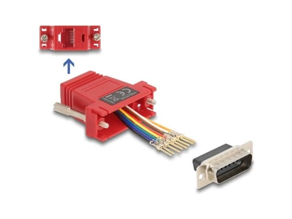 Delock D-Sub 15-nastainen uros RJ45 naaras asennussarja punainen
