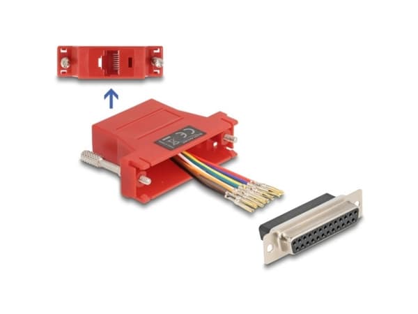 Delock Assembly Kit - Seriell adapter - DB-25 (hona) skruvbar till RJ-45 (hona) - CAT 5/5e/6 - individuellt tilldelningsbar seriell gränssnitt - röd