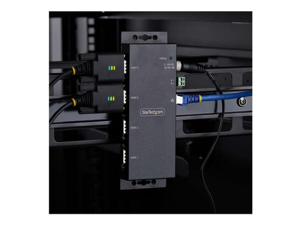 StarTech.com 4P Serial to Ethernet Adapter, IP LAN to RS232 DB9 Converter - Enhetsserver - 4 porter - 100Mb LAN, RS-232 - vegg- / DIN-skinnemonterbar