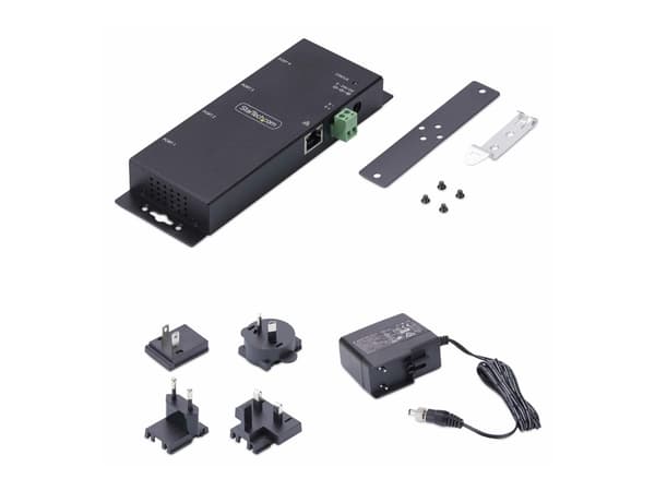 StarTech.com 4P Serial to Ethernet Adapter, IP LAN to RS232 DB9 Converter - Enhetsserver - 4 porter - 100Mb LAN, RS-232 - vegg- / DIN-skinnemonterbar