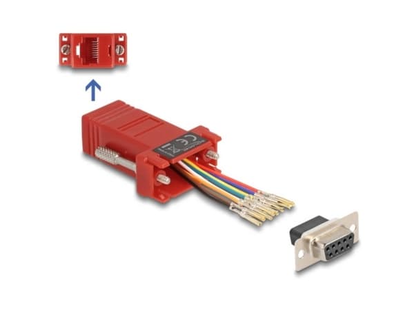 Delock - Seriell adapter - DB-9 (hona) skruvbar till RJ-45 (8 pin) (hona) - individuellt tilldelningsbar seriell gränssnitt - röd