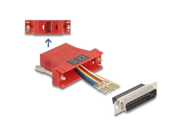 Delock - Nätverkskort - DB-25 (hane) skruvbar till RJ-45 (hona) - röd