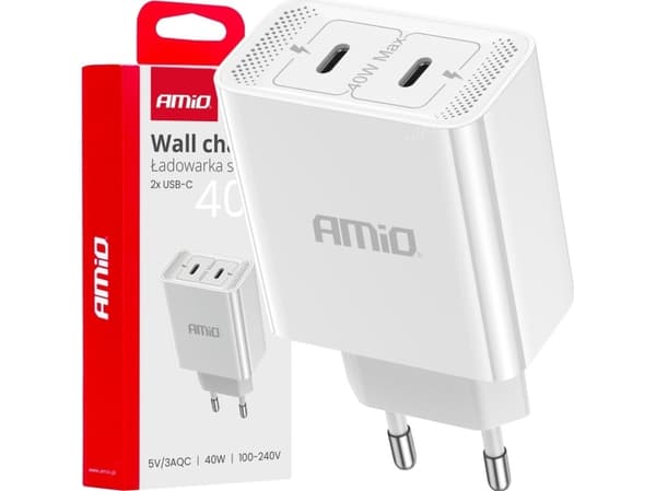 AMiO-lader Nettlader 230v 2x USB-C 40w amio-03892