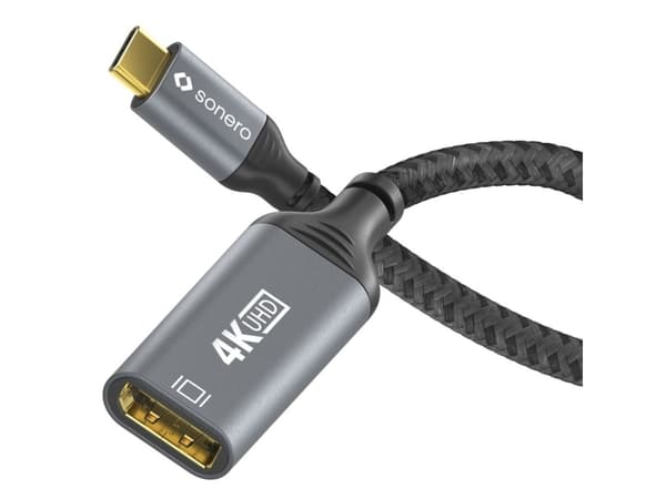 Sonero USB-C DisplayPort-sovitin - 4K60, 21.6Gbps - harmaa/musta - 0.10m - 0.10m