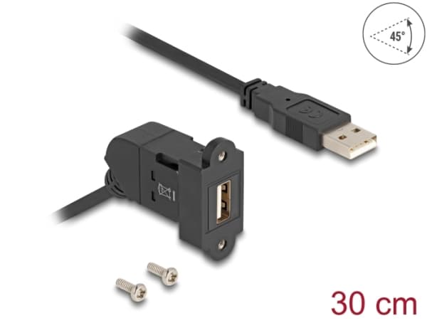 Delock USB 2.0 Type-A innebygd stikkontakt 45° vinklet til Type-A-plugg med 30 cm svart kabel