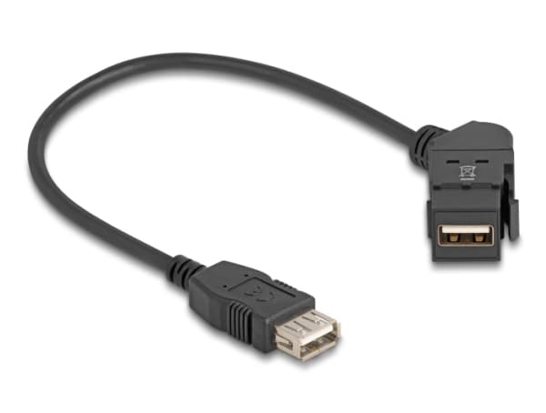Delock USB 2.0 Type-A naaras paneeliasennusliitin 45° kulmassa Type-A naaraaseen 30 cm:n kaapelilla musta