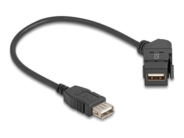 Delock USB 2.0 Type-A naaras paneeliasennusliitin 45° kulmassa Type-A naaraaseen 30 cm:n kaapelilla musta