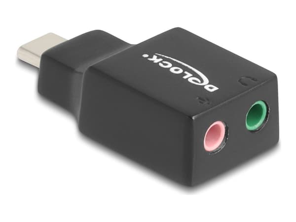 Delock - USB-C till uttagsadapter för hörlurar - 24 pin USB-C hane till mini-phone stereo 3.5 mm, minimonojack hona - svart