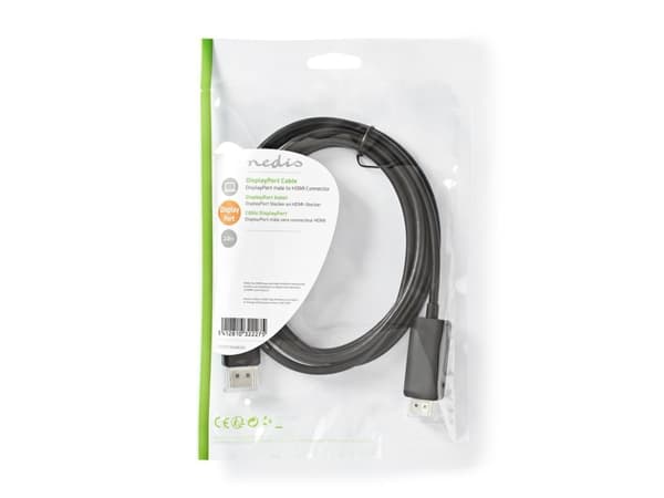 Nedis CCGP37104BK20, 2 m, DisplayPort, HDMI, Hankjønn, Hankjønn, Rett
