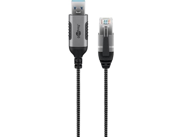 Goobay 74393, USB 3.0 type A, RJ45, 1 m, Sort, Sølv