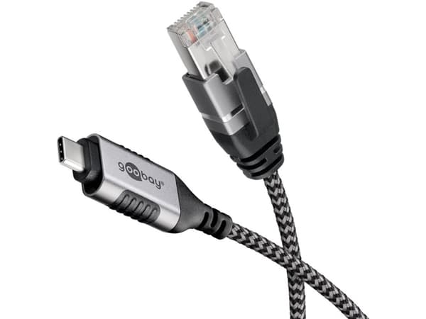 Goobay 74405, USB 3.1 typ A, RJ45, 5 m, svart, silver