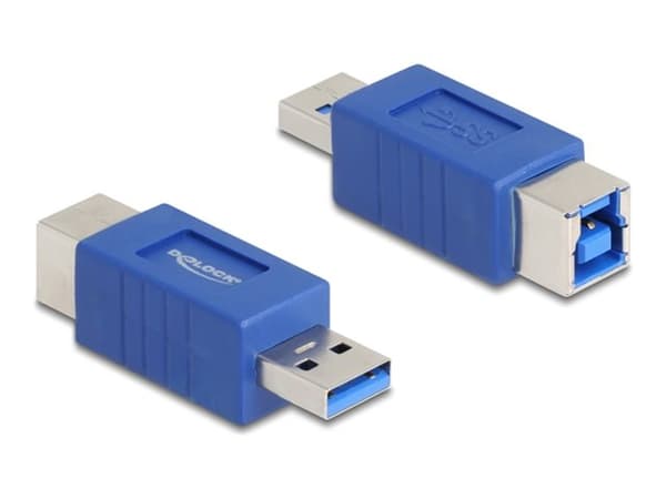 Delock - USB-adapter - USB typ A (hane) till USB Type B (hona) - korsad stiftkonfiguration, upp till 5 Gbps dataöverföringshastighet - blå