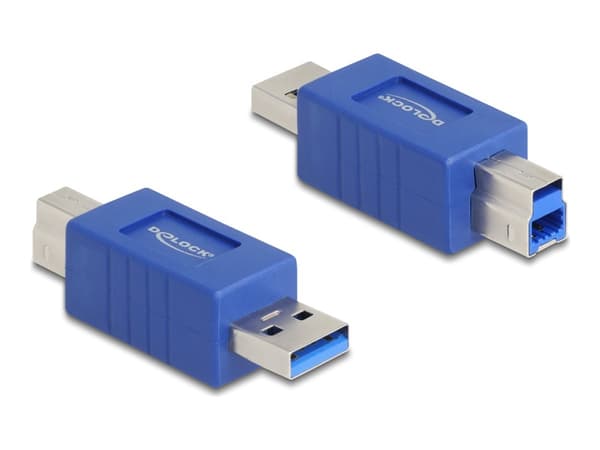 Delock - USB-adapter - USB typ A (hane) till USB Type B (hane) - upp till 5 Gbps dataöverföringshastighet, korsad stiftkonfiguration - blå