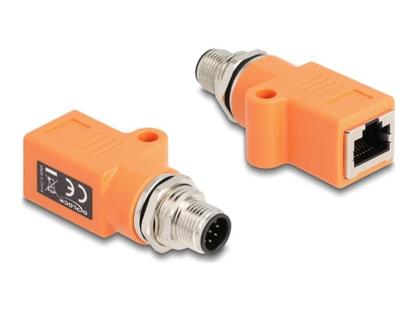 Delock - Nätverkskort - 8-stift M12-A (hane) rak till RJ-45 (hona) rak - STP - CAT 5e - A-kodad - orange