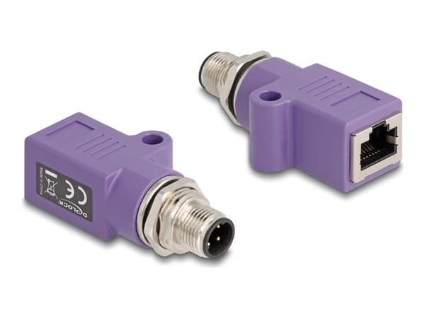 Delock M12 adapter D-kodet 4 pins hann til RJ45 hunn Cat.5e med rett monteringshull lilla