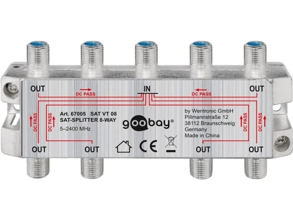 Goobay RTV antenne Satellitt splitter, 8 utganger - Antall utganger 8 stk