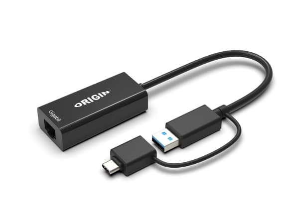 Origin Storage - Nettverksadapter - SuperSpeed USB 3.0 / USB-C 3.0 - Gigabit Ethernet x 1 - svart