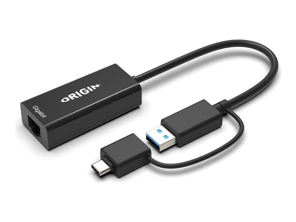 Origin Storage - Nettverksadapter - SuperSpeed USB 3.0 / USB-C 3.0 - Gigabit Ethernet x 1 - svart