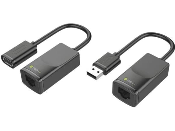 Techly IUSB-EXTENDTY2, RJ-45, USB 2.0 Type-A, Sort