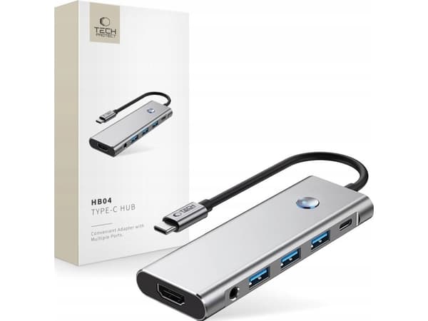TECH-PROTECT HB04 HUB ADAPTER 9IN1 TYPE-C + USB2.0 + USB3.0 + HDMI 4K 60HZ + SD/TF + PD100W + AV3.5 SPACE GREY