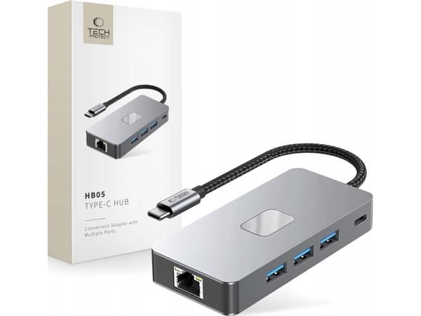 TECH-PROTECT HB05 HUB ADAPTER 9IN1 TYPE-C + USB2.0 + USB3.0 + HDMI 4K 60HZ + SD/TF + PD100W + RJ45 1000M SPACE GREY