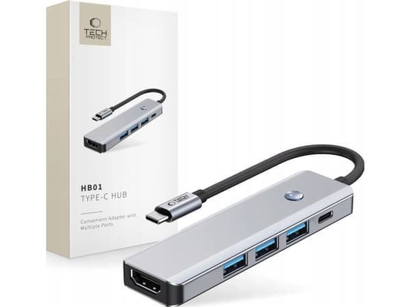 TECH-PROTECT HB01 HUB ADAPTER 5IN1 TYPE-C + USB3.0 + HDMI 4K 60HZ + PD100W SPACE GREY