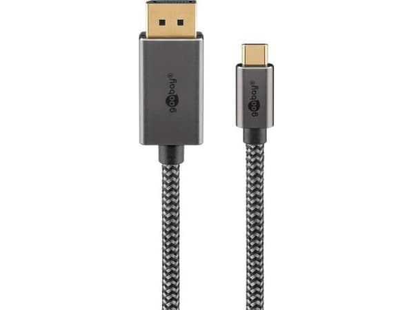 USB-C™ - DisplayPort™ 4K @ 60 Hz tekstiilikaapeli, 3 m, musta hopea - Kaapelin pituus 3 m