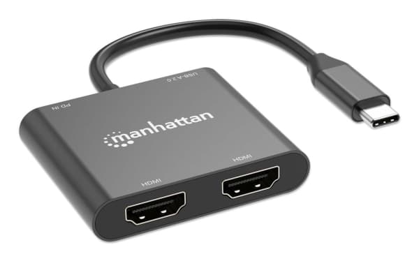 Manhattan 154321, 0,15 m, USB Type-C, 2 x HDMI, Hankoppling, Honkoppling, Rak