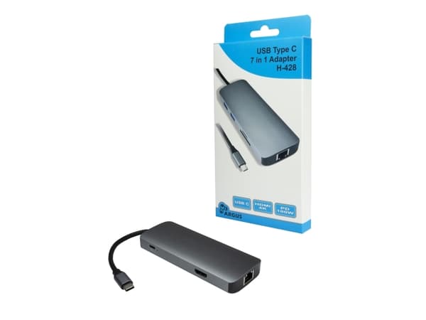 Inter-Tech Adapteris Argus H-428 7in1, USB C, HDMI 4K, PD 100W