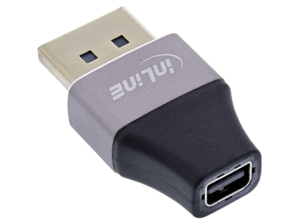 InLine 17291B, DisplayPort, Mini DisplayPort, Svart, Grå
