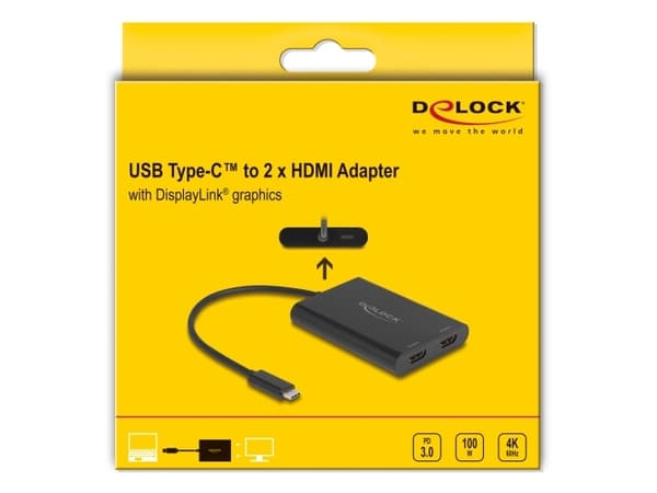 DeLOCK 64309, 0.2 m, USB Type-C, HDMI + USB Type-C, Male, Female, Straight